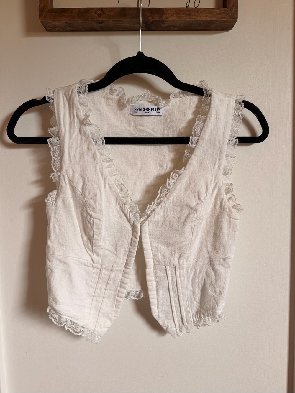 Princess Polly Cream Lace-Trim Sleeveless Vest